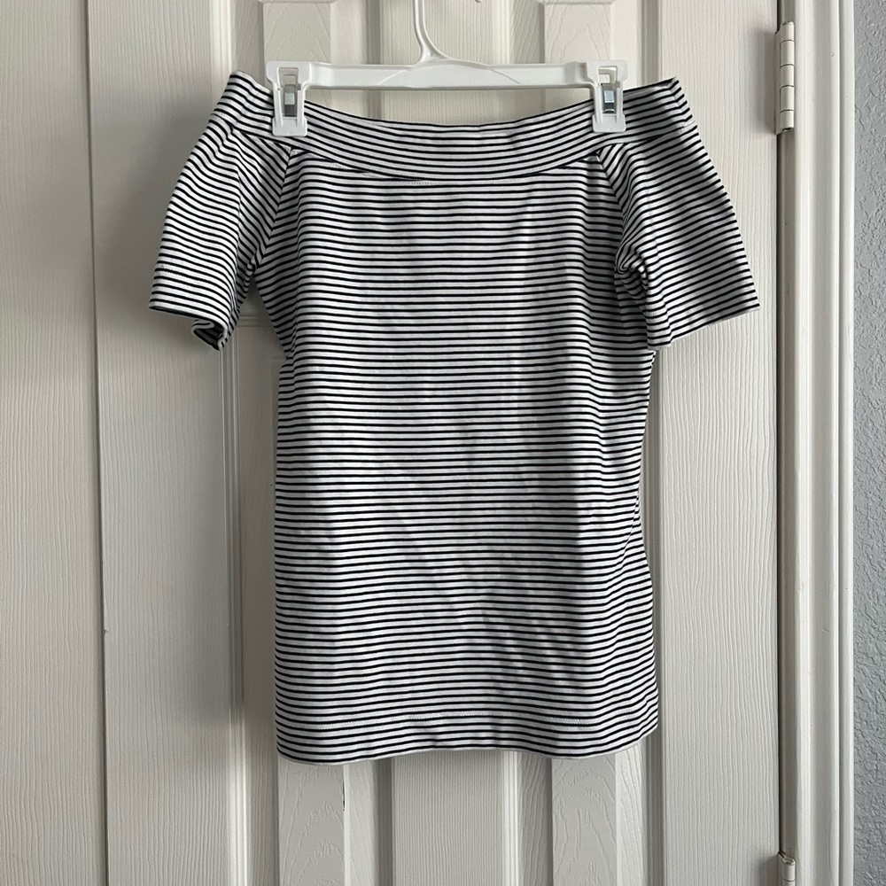 J crew off the shoulder striped top, navy & white, size medium